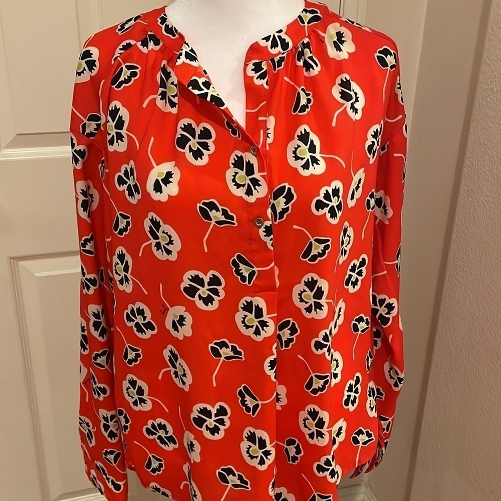 Juicy Couture Red Floral Blouse Size Small Long Sleeve - Picture 5 of 7